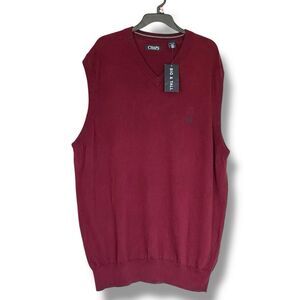 Chaps Men’s V Neck Sweater Vest  Maroon 2XLT NWT Preppy Academia